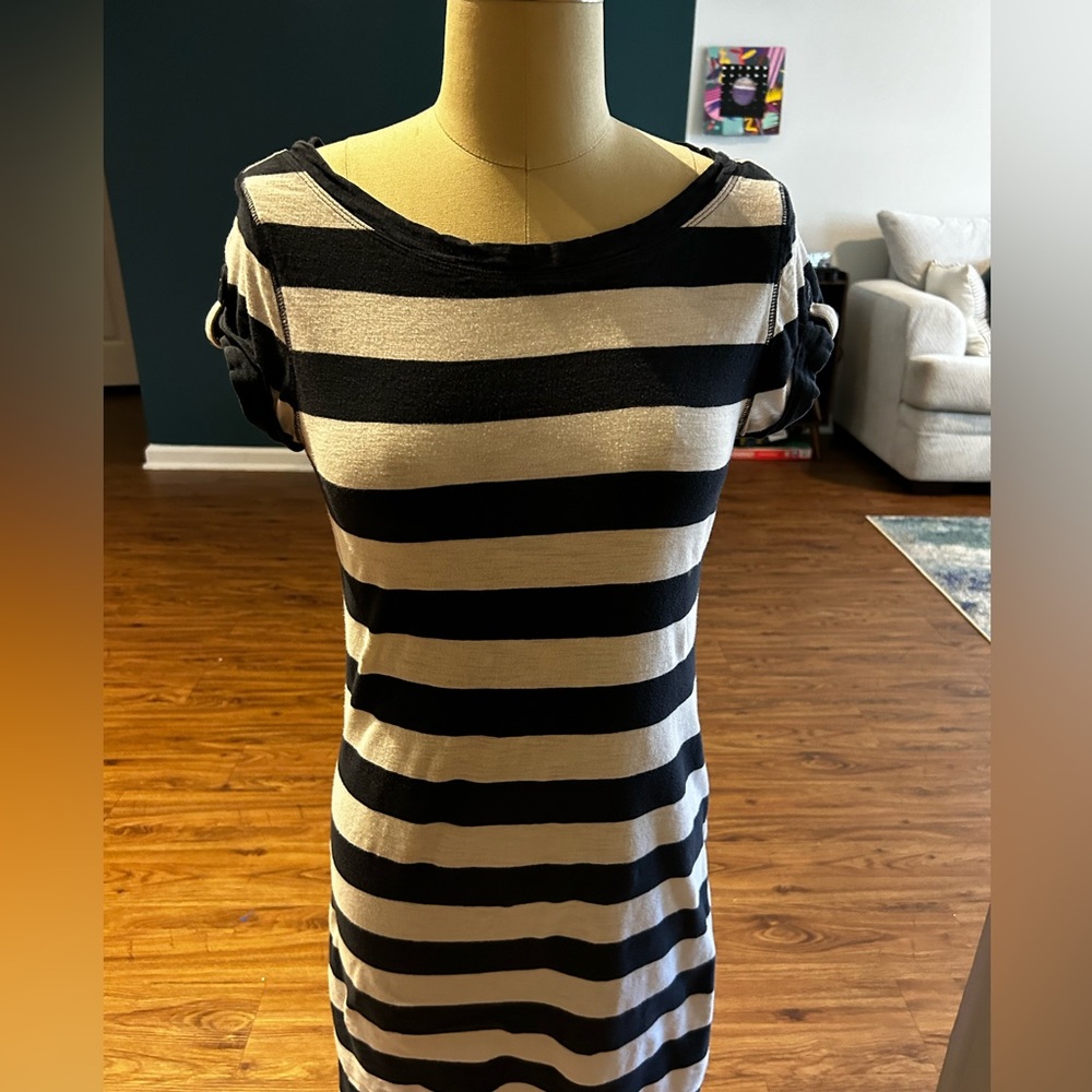 BANANA REPUBLIC navy and white Striped Cotton Dress T-Shirt Mini Medium M